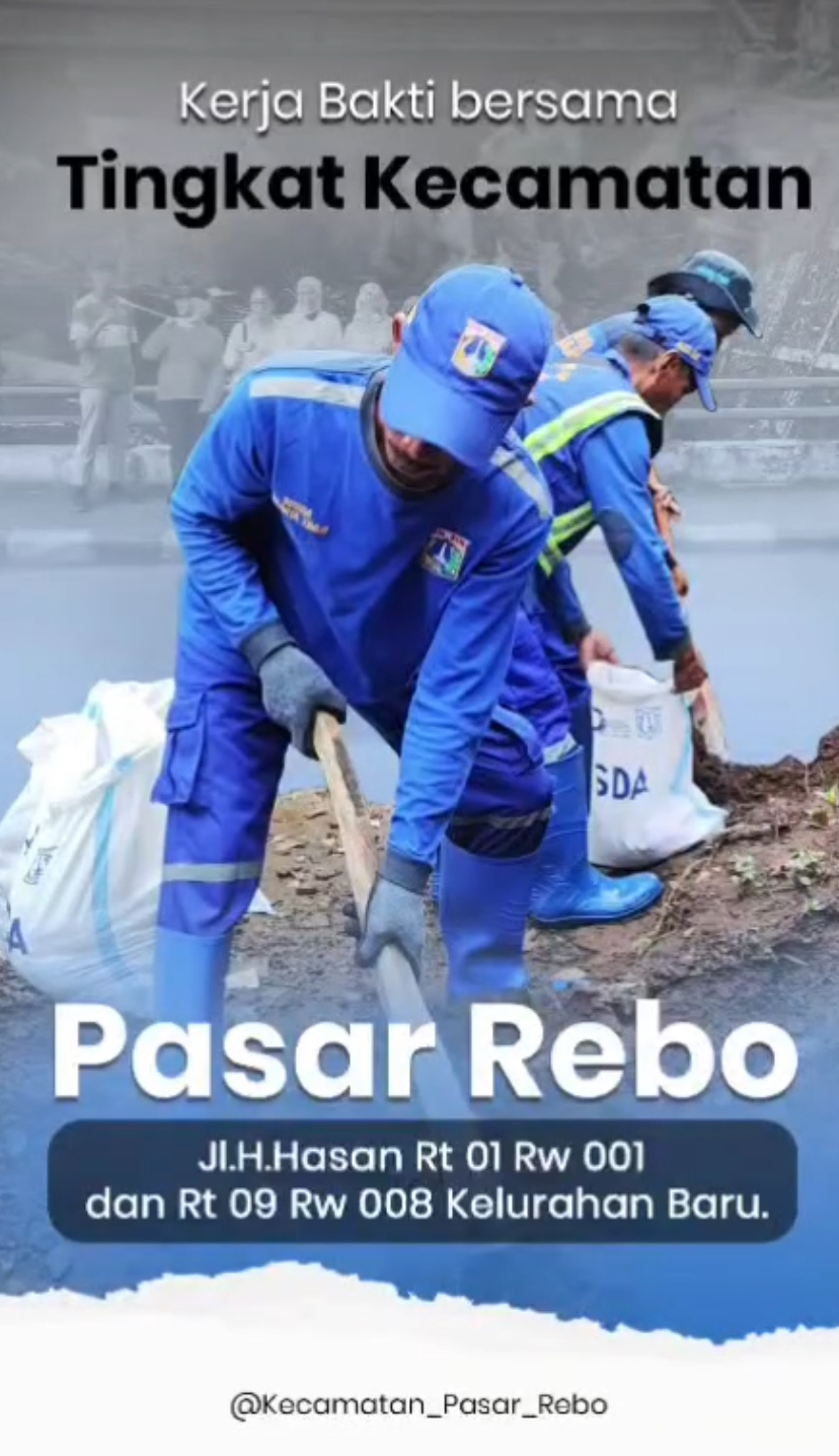 Kerja bakti bersama membershkan saluran, kali, serta penopingan pohon di JI. H. Hasan RT 001 RW 01 &