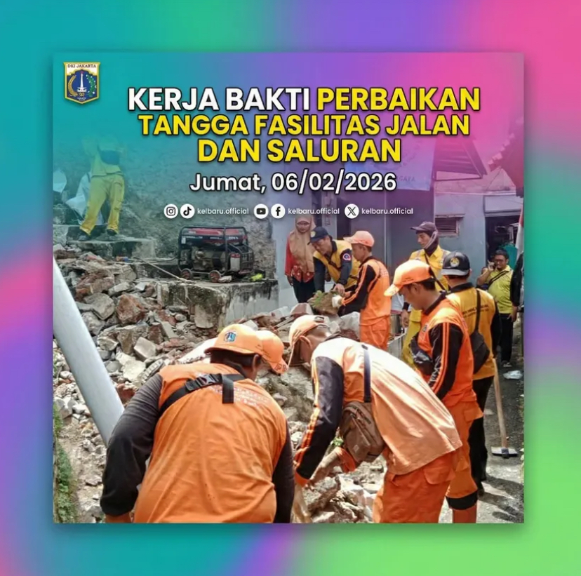 kerja bakti perbaikan tangga fasilitas jalan dan saluran dilaksanakan melalui kolaborasi antara Dina